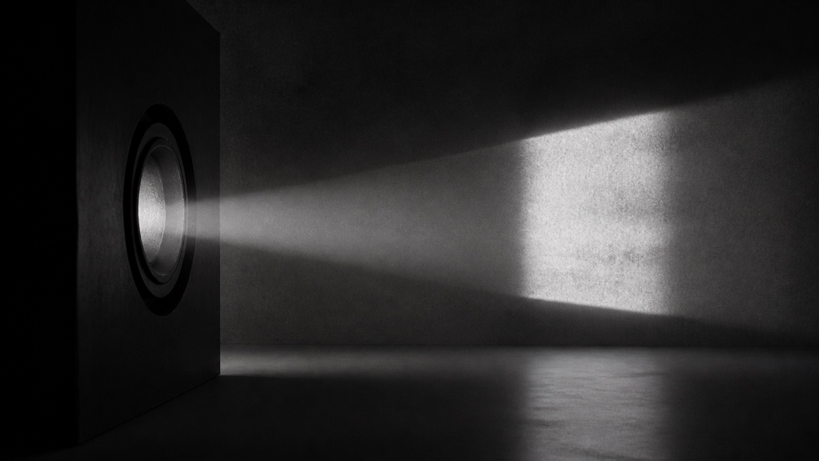 Abstract black-and-white rendering of lens-like light and shadow
